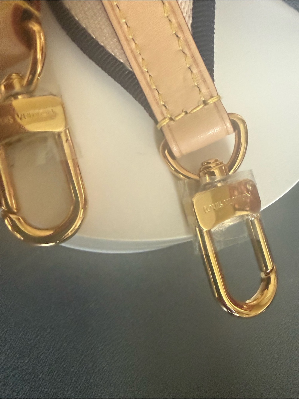 Louis Vuitton Beige and Pink Bandolier Guitar Shoulder Strap with Gold Hardware - Picture 2 of 7